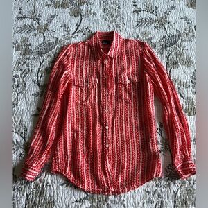 The Kooples Red and White Floral Long Sleeve Button Down Blouse • S